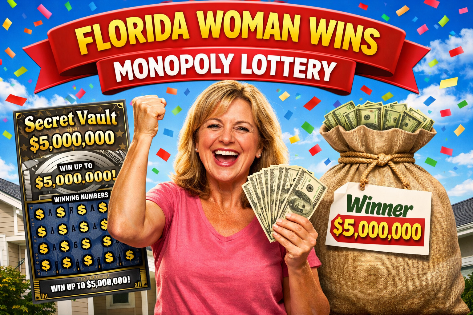 Florida woman celebrating $5M Monopoly lottery win at gas station